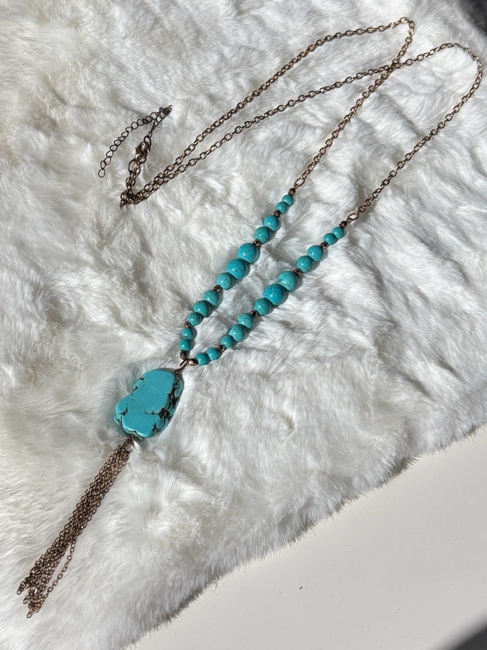 Turquoise Tassel Pendant long Necklace